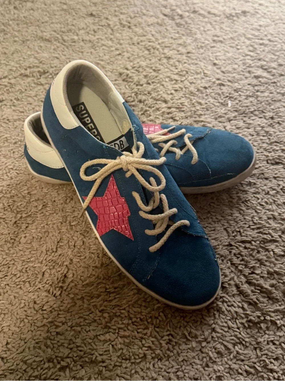 Golden Goose Women’s Blue Suede Sneakers with Pink Star